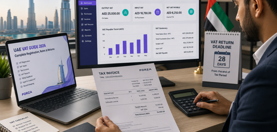 UAE VAT Guide 2026 showing VAT registration, rates and returns