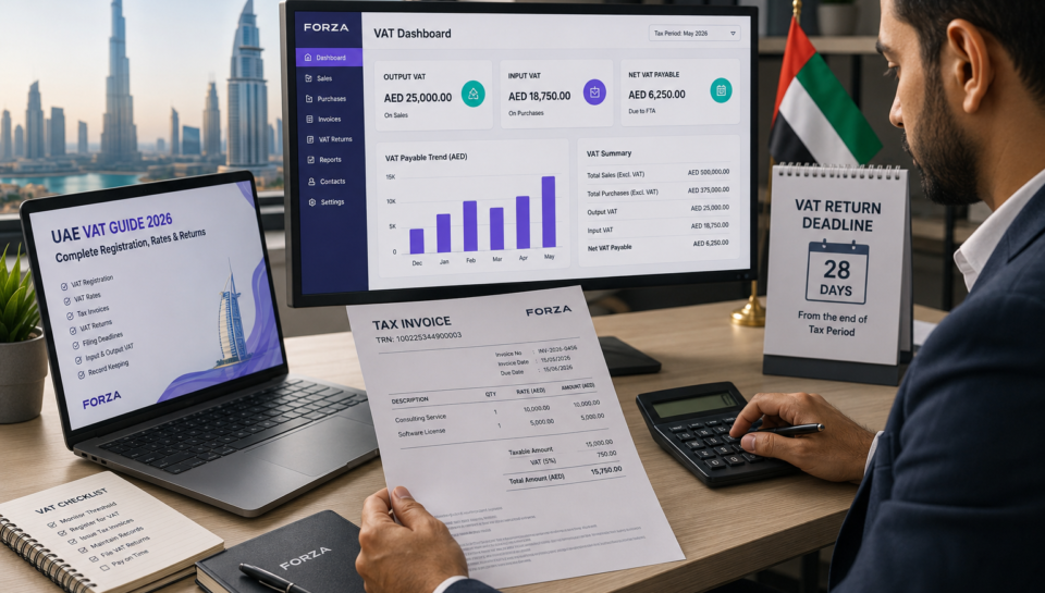 UAE VAT Guide 2026 showing VAT registration, rates and returns